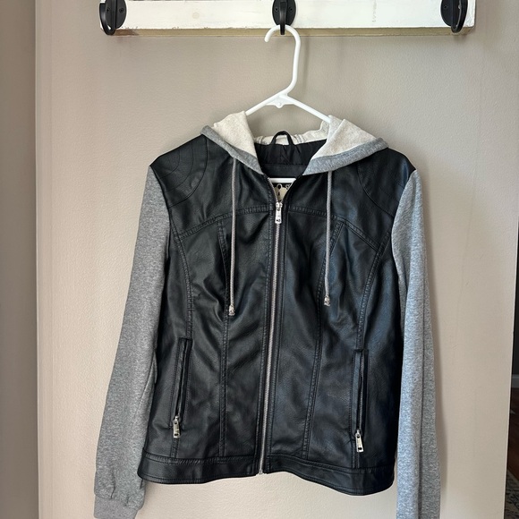 Lock & Love Women's Black and Gray Hooded Jacket - Picture 1 of 6